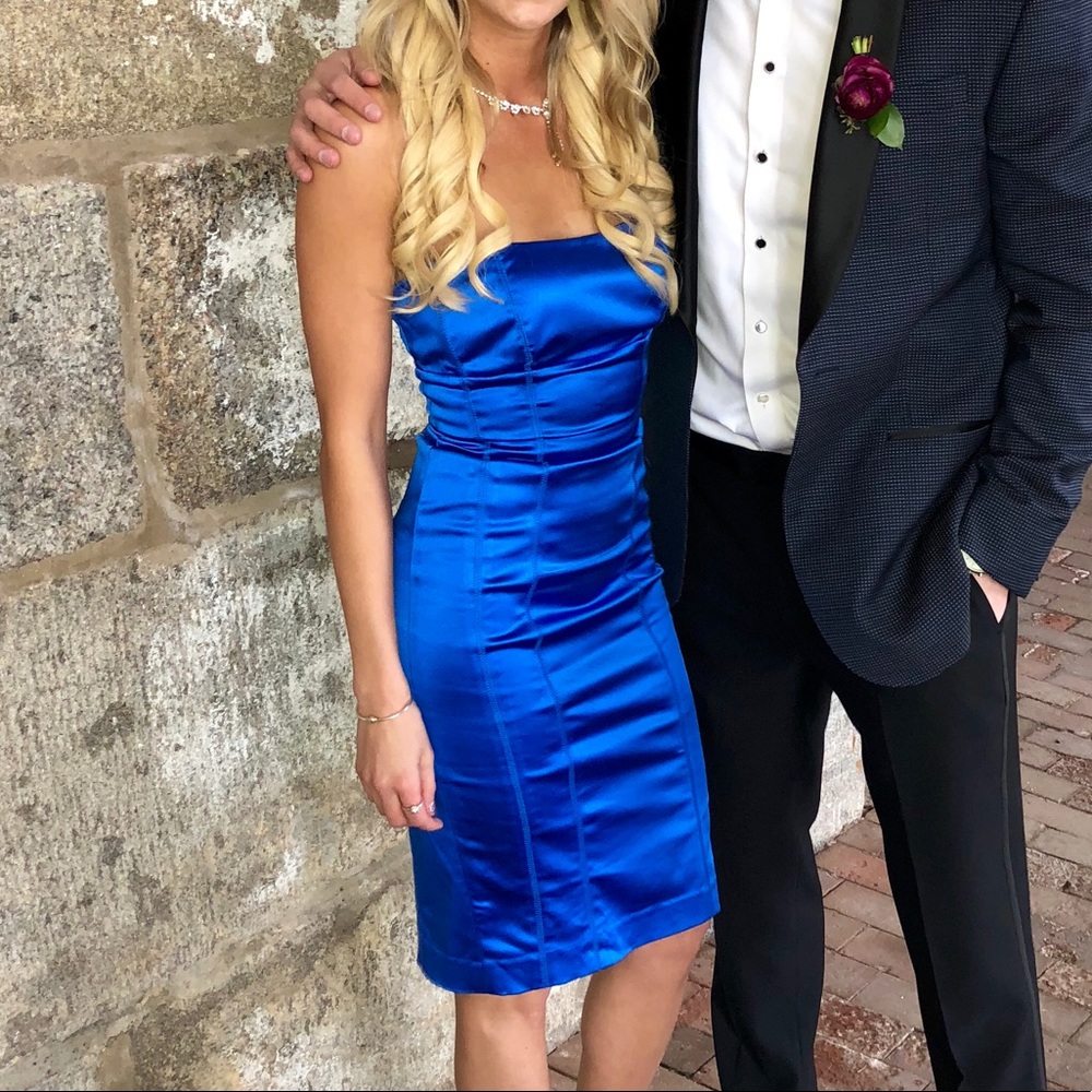Bebe dress. Blue satin. Worn once.